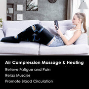 A woman is wearing Endurance Lymphatic Drainage Massage Boots while sitting on a couch.